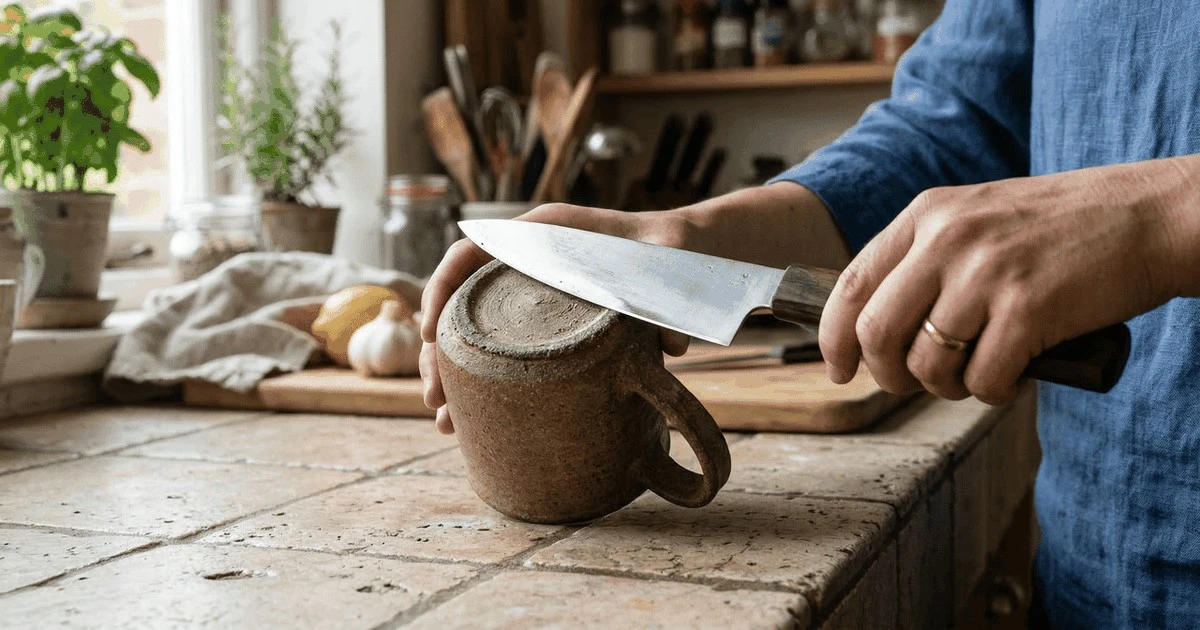 Stary kubek ceramiczny zamiast ostrzałki? Niewiarygodny efekt cięcia mięsa zachwycił gości.