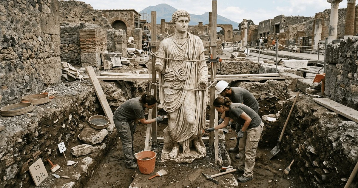 Odkryto dwie monumentalne rzeźby w ścianie starożytnego grobowca w Pompejach