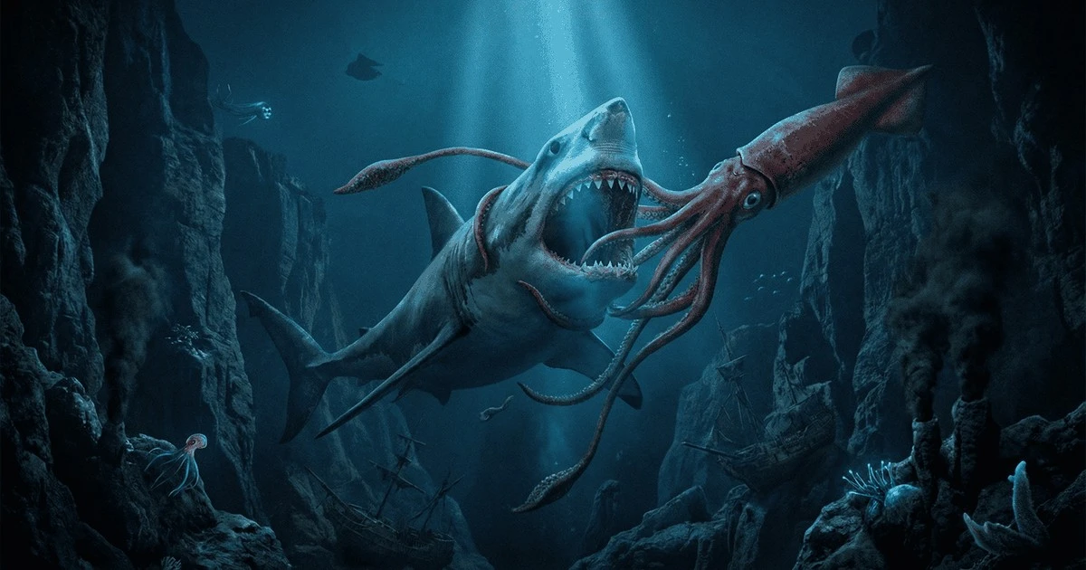 Megalodon kontra Kraken: starcie tytanów w mrocznych głębinach, gdzie siła łamie pancerz